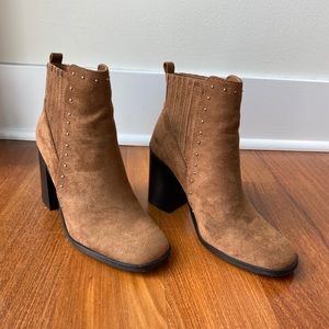 Faux suede chunky heel booties